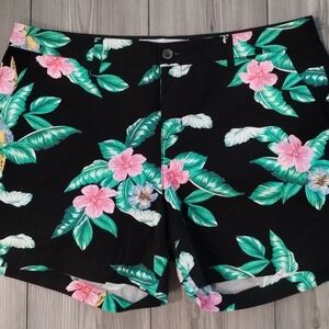 Old Navy Black Floral Bermuda Shorts - Pink & Green
